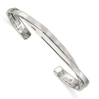 Sterling Silver Rhodium-plated Polished 3mm Hammered Bands Cuff Bangle view 1