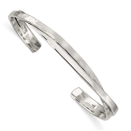 Sterling Silver Rhodium-plated Polished 3mm Hammered Bands Cuff Bangle