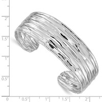 Sterling Silver Rhodium-plated Polished Crinkle Textured 18mm Cuff Bangle view 3