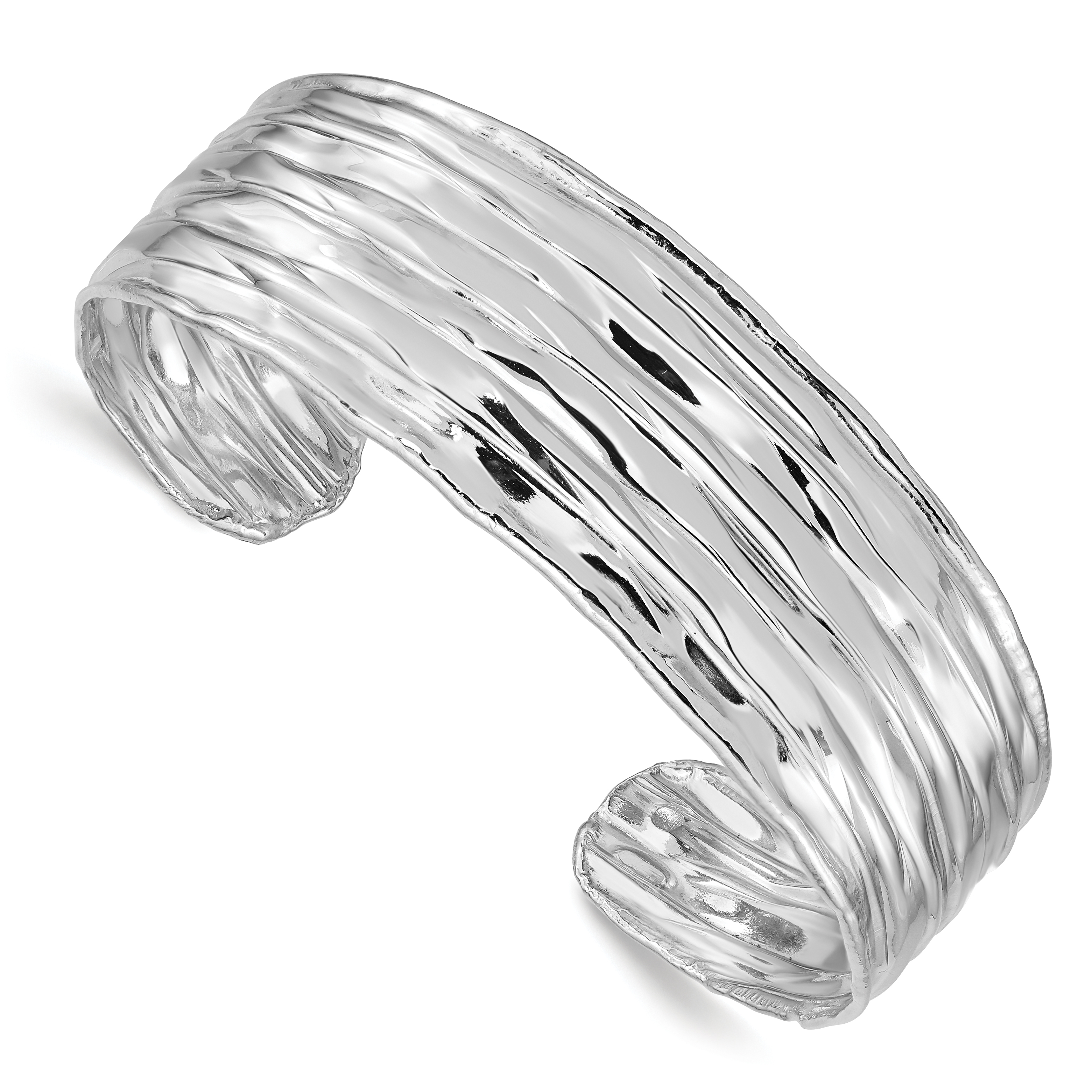 Sterling Silver Rhodium-plated Textured Cuff Bangle (QB1019)
