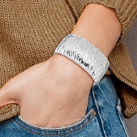 Sterling Silver Rhodium-plated Polished Crinkle Textured 31.5mm Cuff Bangle view 4