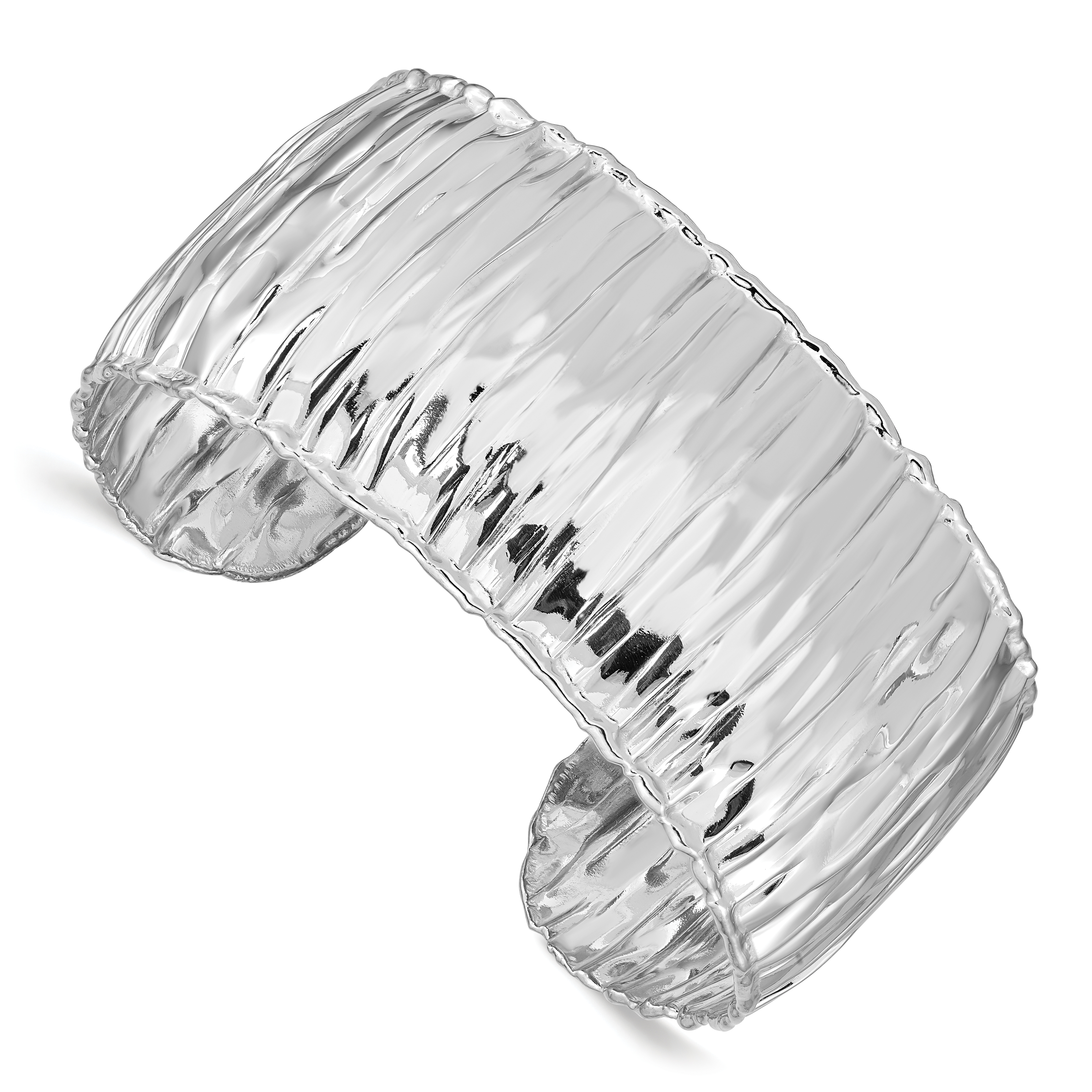 Sterling Silver Rhodium-plated Polish Textured 31.5mm Cuff Bangle (QB1021)