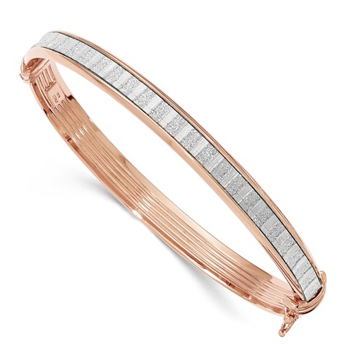 Sterling Silver Rose-tone Bangle with Glitter Hinged