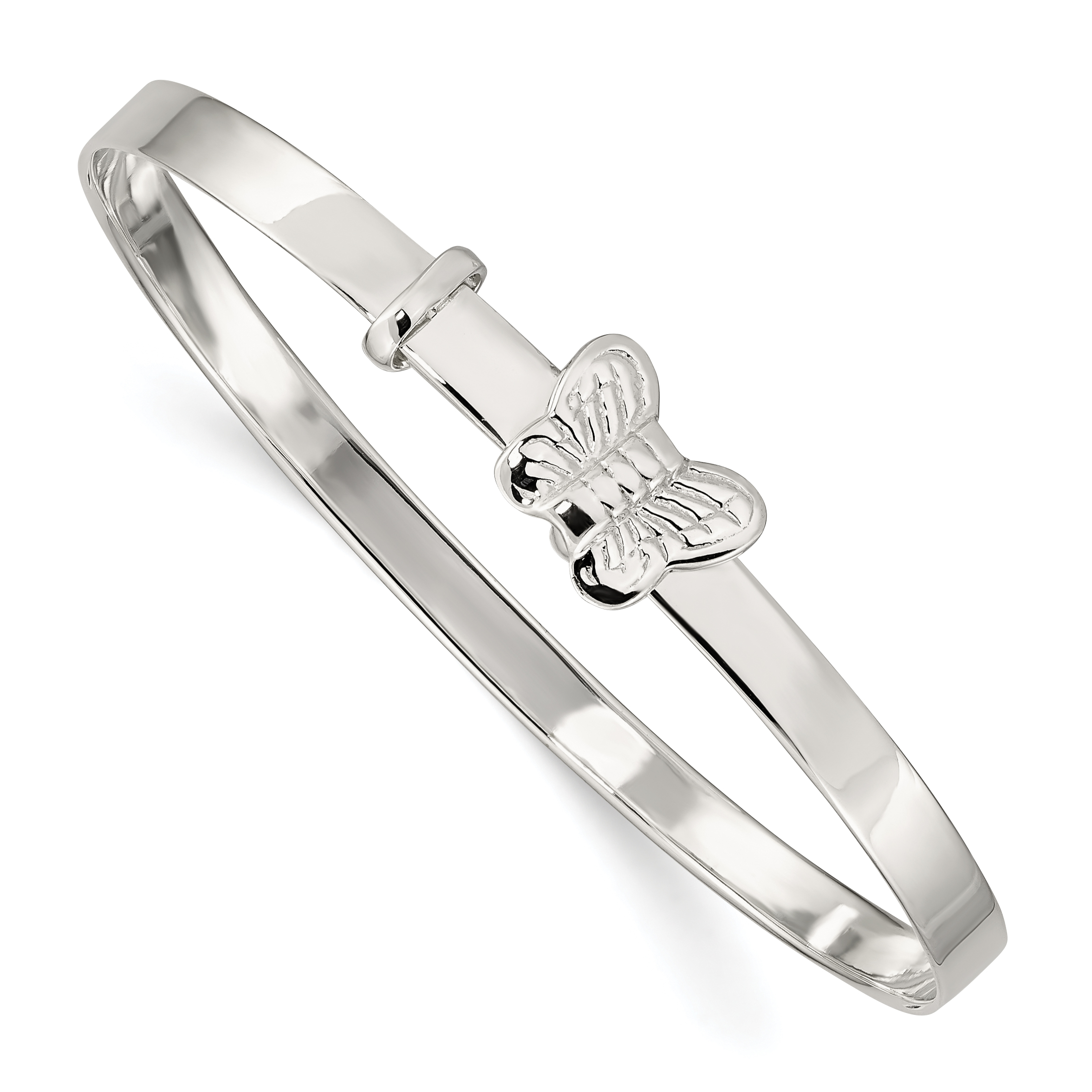 Sterling Silver Polished/Antiqued Butterfly 4mm Adjustable Children's Bangl (QB1047)