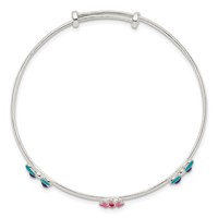 Sterling Silver Enameled Pink Red Flower and Blue Purple Butterfly Adjustable Small Bangle Bracelet view 2