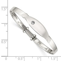 Sterling Silver Polished CZ ID Adjustable Baby Bangle Bracelet view 3