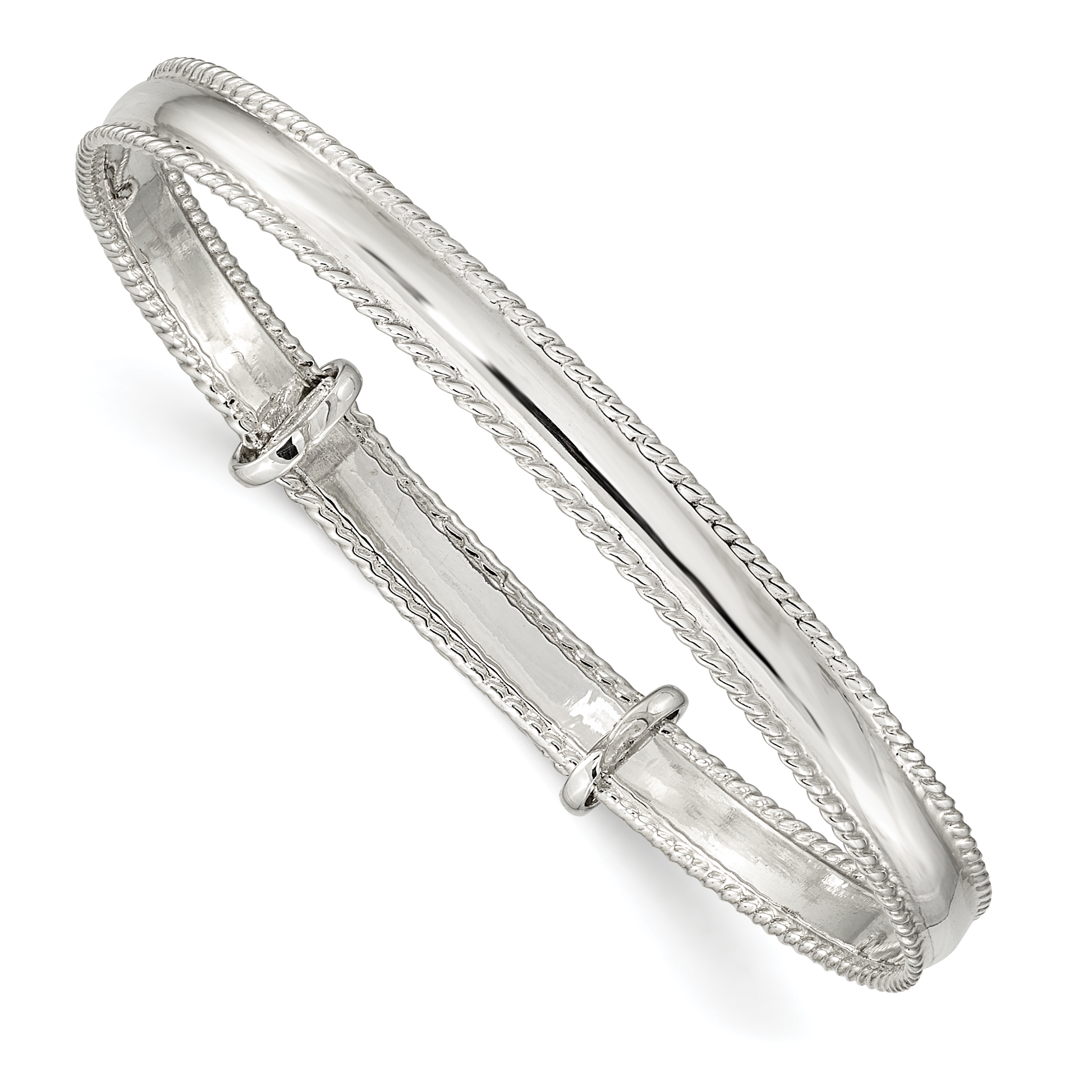 Sterling Silver Polished Milgrain 4.75mm Adjustable Children's Bangle (QB1053)