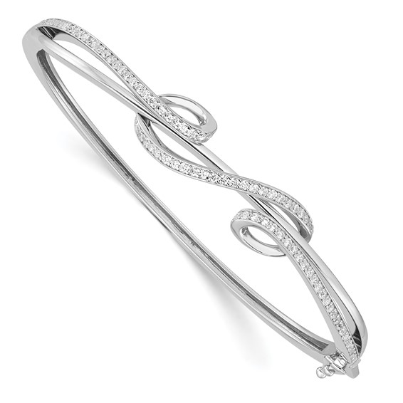 Sterling Shimmer Sterling Silver Rhodium-plated 83 Stone CZ Hinged Bangle Bracelet