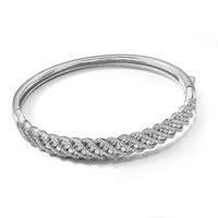 Sterling Shimmer Sterling Silver Rhodium-plated 349 Stone CZ Hinged Bangle Bracelet view 4