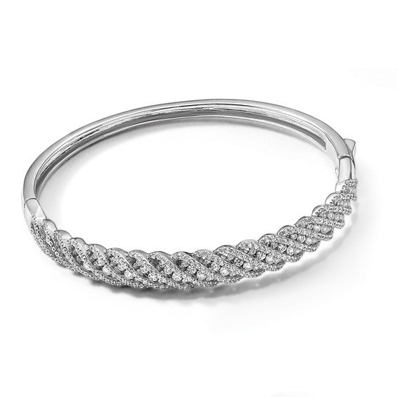 Sterling Silver CZ Hinged Bangle