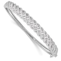 Sterling Shimmer Sterling Silver Rhodium-plated 349 Stone CZ Hinged Bangle Bracelet view 1