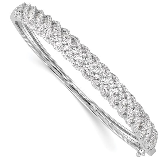 Sterling Silver CZ Hinged Bangle
