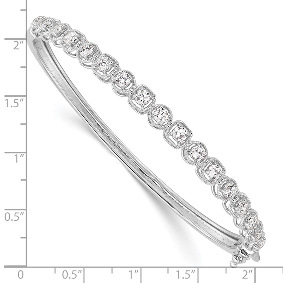 Sterling Shimmer Sterling Silver Rhodium-plated 17 Stone CZ Hinged Bangle Bracelet