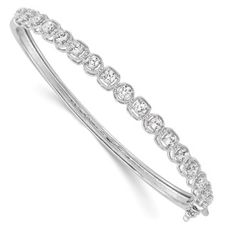 Sterling Shimmer Sterling Silver Rhodium-plated 17 Stone CZ Hinged Bangle Bracelet
