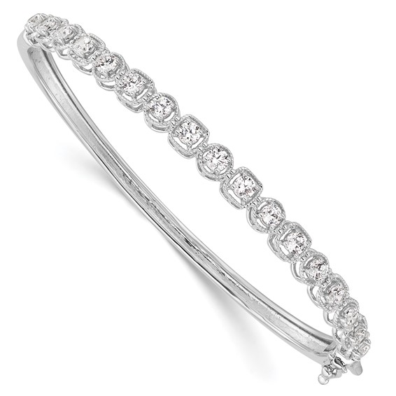 Sterling Shimmer Sterling Silver Rhodium-plated 17 Stone CZ Hinged Bangle Bracelet