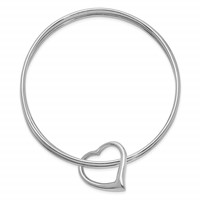 Sterling Silver Rhodium-plated Polished 3-Strand Bangle with Heart Slip-on view 2