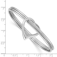 Sterling Silver Rhodium-plated Polished 3-Strand Bangle with Heart Slip-on view 3