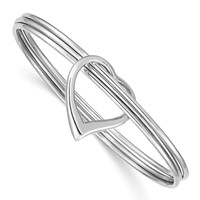 Sterling Silver Rhodium-plated Polished 3-Strand Bangle with Heart Slip-on view 1