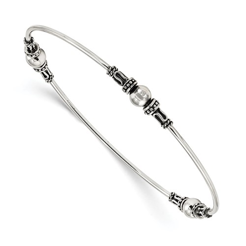 Sterling Silver Antiqued Beaded Slip-on Bangle