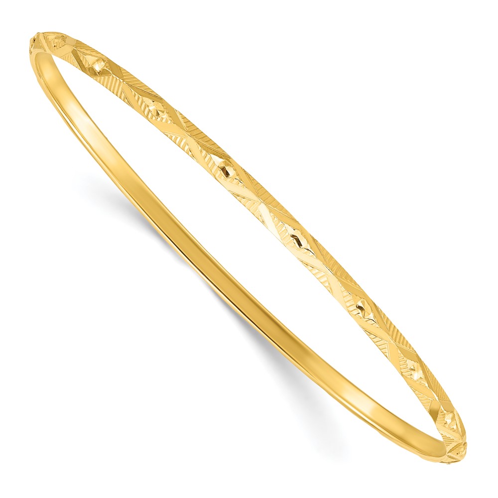 Sterling Silver Gold-tone Diamond-cut 3mm Slip-on Bangle