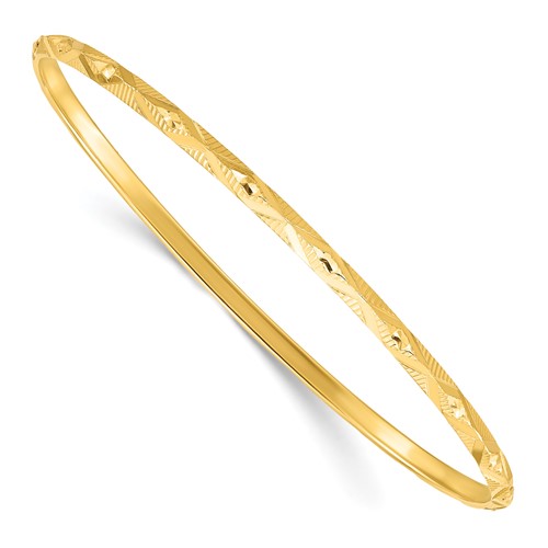 Sterling Silver Gold-tone Diamond-cut 3mm Slip-on Bangle