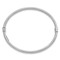 Sterling Silver Rhodium-plated Polished Textured 3mm Hinged Bangle view 2