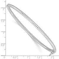 Sterling Silver Rhodium-plated Polished Textured 3mm Hinged Bangle view 3