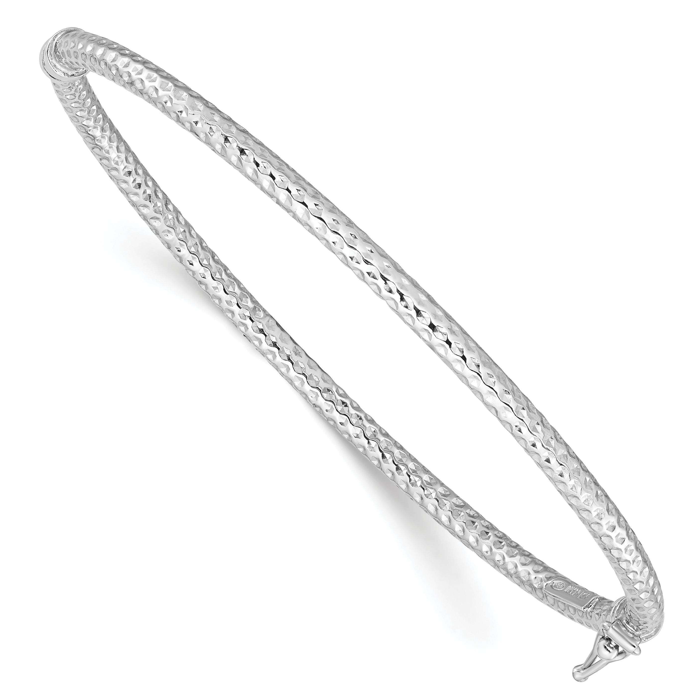 Sterling Silver Rhodium-plated Polish/Textured 3mm Hinged Bangle (QB1093)