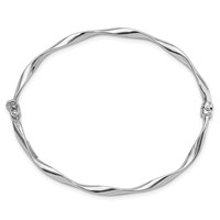 Sterling Silver Rhodium-plated Polished Twisted 3mm Hinged Bangle view 2
