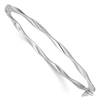 Sterling Silver Rhodium-plated Polished Twisted 3mm Hinged Bangle view 1