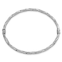Sterling Silver Rhodium-plated Textured Twisted 3mm Hinged Bangle view 2