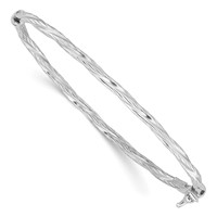 Sterling Silver Rhodium-plated Textured Twisted 3mm Hinged Bangle view 1