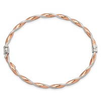 Sterling Silver Rose-tone Satin and Polished Twisted 3mm Hinged Bangle view 2