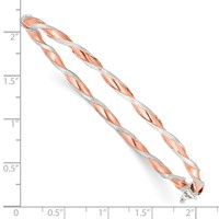 Sterling Silver Rose-tone Satin and Polished Twisted 3mm Hinged Bangle view 3