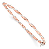 Sterling Silver Rose-tone Satin and Polished Twisted 3mm Hinged Bangle view 1