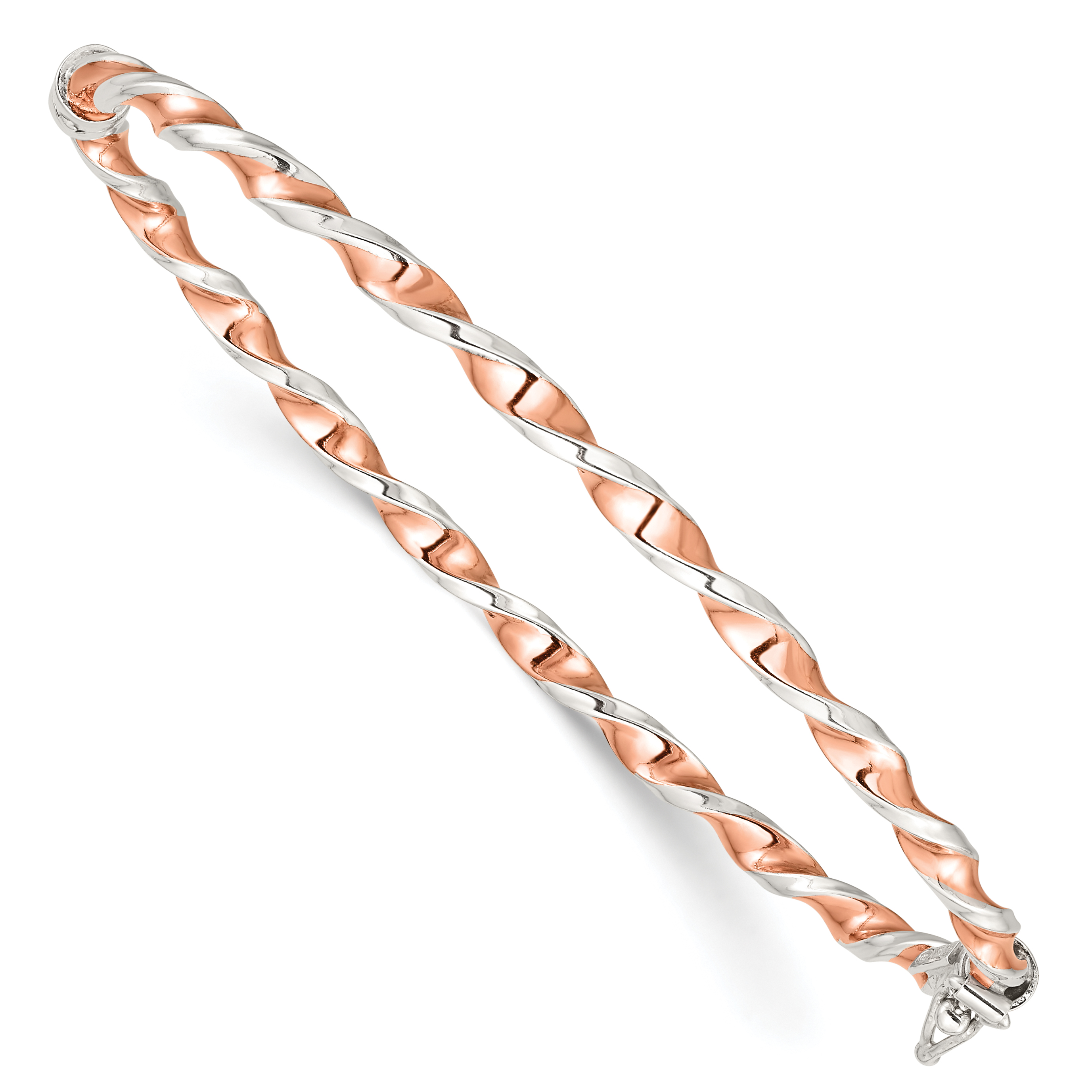 Sterling Silver Rose-tone Polished Twisted 3mm Hinged Bangle (QB1100)