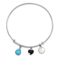 Sterling Silver Rhodium-plated Onyx Heart Synthetic Turquoise Mother of Pearl Charms Expandable Slip-on Bangle view 2
