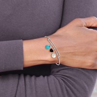 Sterling Silver Rhodium-plated Onyx Heart Synthetic Turquoise Mother of Pearl Charms Expandable Slip-on Bangle view 4