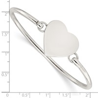 Sterling Silver Polished Engravable 26mm Heart Disc Hook Closure Bangle view 3
