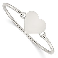 Sterling Silver Polished Engravable 26mm Heart Disc Hook Closure Bangle view 1