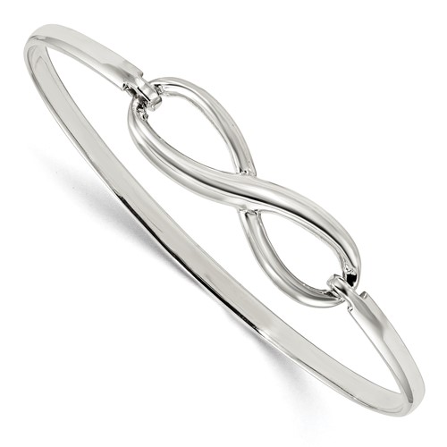 Sterling Silver Polished Infinity Hook Closure Bangle Bracelet