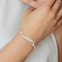 Sterling Silver Polished Infinity Bracelet with Feather Hook Closure Bangle view 4