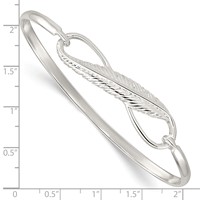 Sterling Silver Polished Infinity Bracelet with Feather Hook Closure Bangle view 3