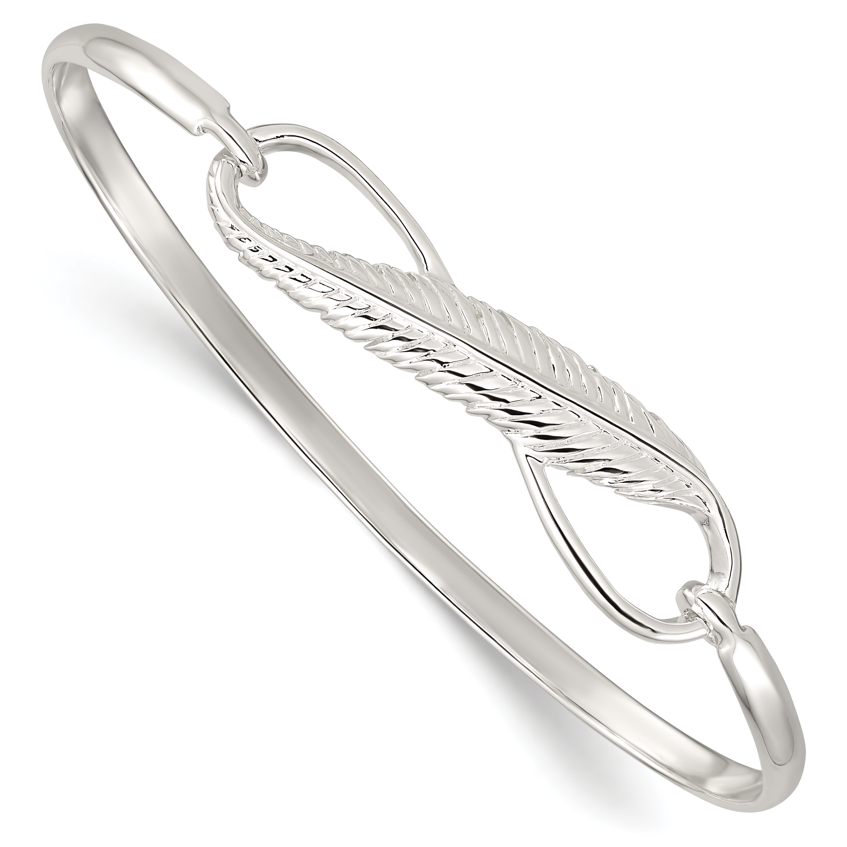 Sterling Silver Infinity w/Feather Bangle Bracelet (QB1139)
