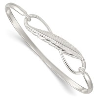 Sterling Silver Polished Infinity Bracelet with Feather Hook Closure Bangle view 1