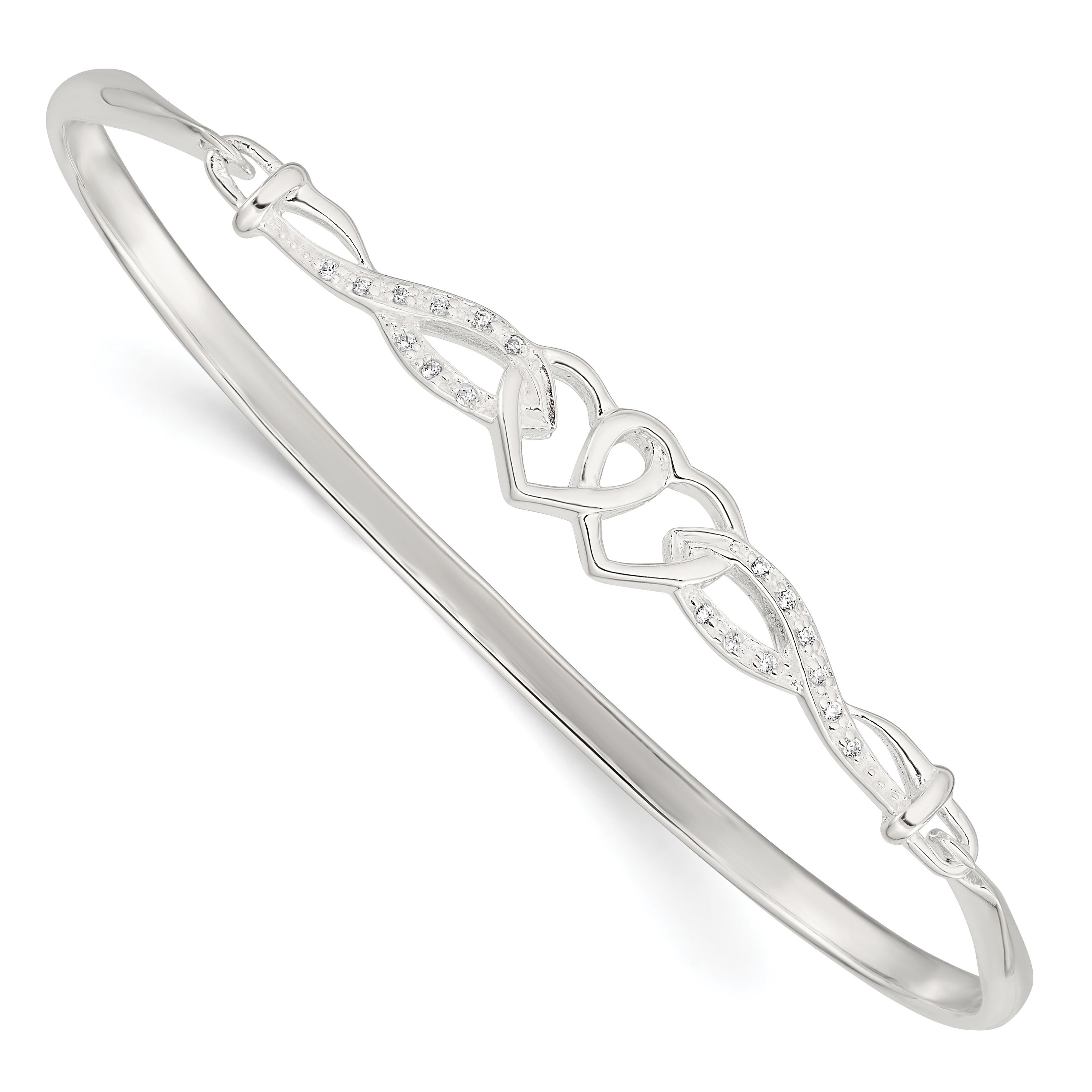 925 Sterling Silver Cubic Zirconia Cz Hearts Bangle Bracelet Cuff