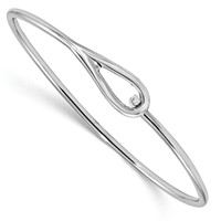 Sterling Silver Rhodium-plated Polished Hook Closure Flexible Bangle view 1