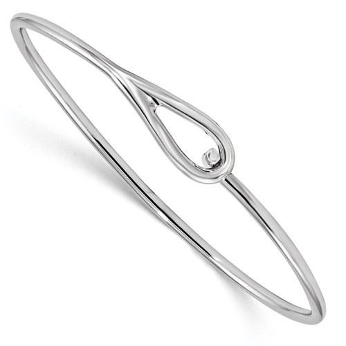 Sterling Silver Rhodium-plated Polished Hook Closure Flexible Bangle