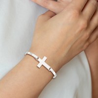 Sterling Silver Polished Cross Hook Closure Bangle view 4