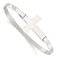 Sterling Silver Polished Cross Hook Closure Bangle view 1